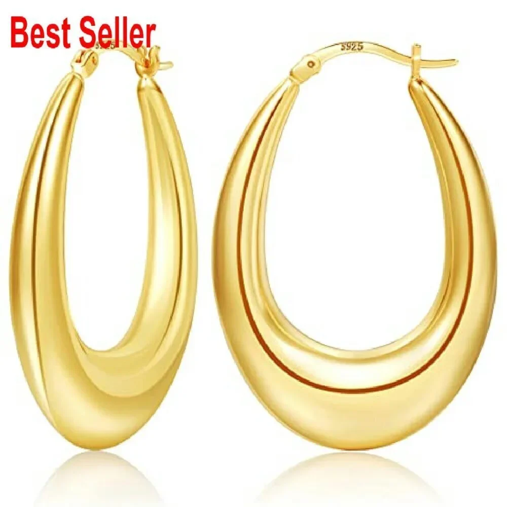 Chunky Hoop Earrings Sterling Silver Hypoallergenic Minimalist Elegant